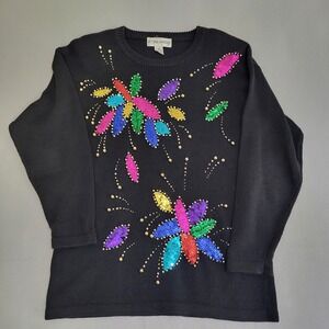 VTG Embellished Sweater Sequins Beaded Retro Victoria Harbour Women's M Colorful